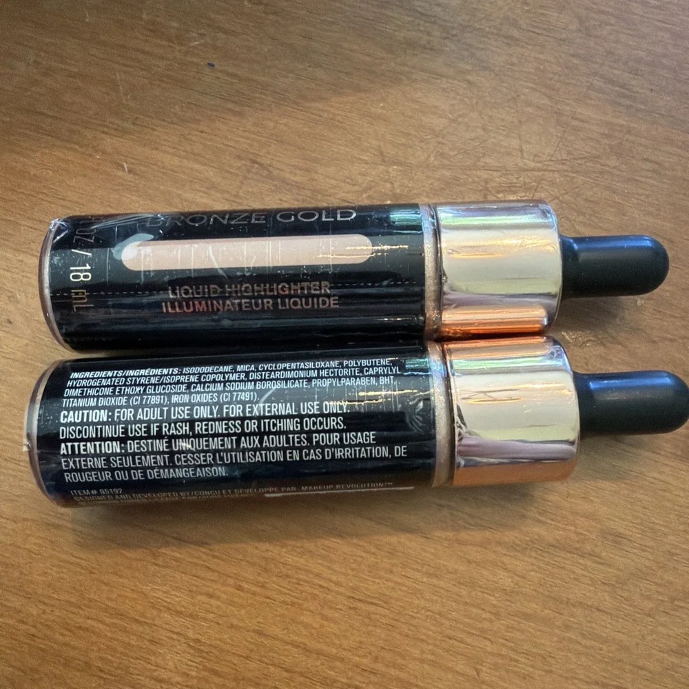 NEW Revolution Liquid Highlighter Bronze Gold 18ml Makeup‎ Glow LOT Of 2